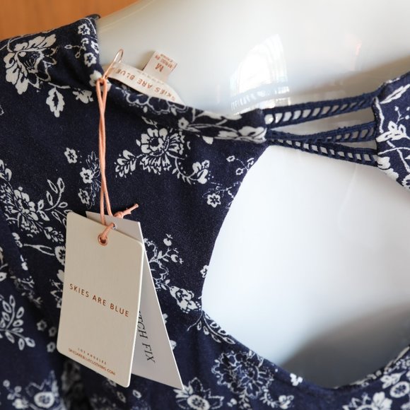 Blue patterned tunic blouse w/contrasting pattern - Picture 5 of 9